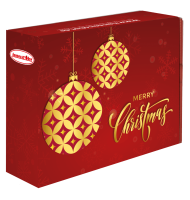 Karton gro&szlig; "Merry Christmas" (Rot & Goldene Kugeln)