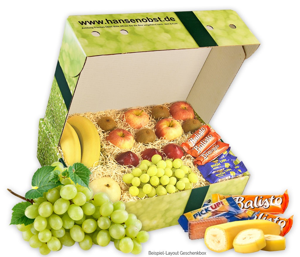 Team-Obstbox mit frischem Obst und Riegeln