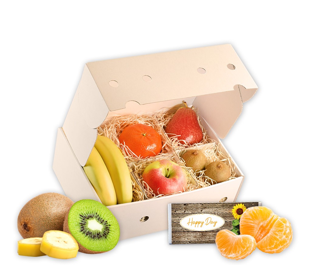Obstbox Herzlich Willkommen - Onboarding Geschenk-Box für Mitarbeiter mit Obst & Schokolade
