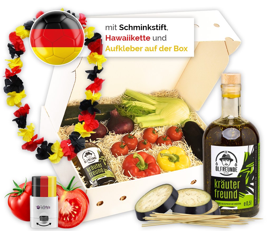 Grillbox Gemüse, knackiges Gemüse, feines Kräuteröl und praktische Spieße in einer Geschenkpackung