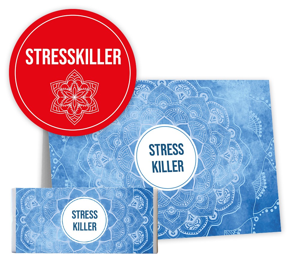 Set Grußbotschaft "Stresskiller" mit Grußkarte, Schokolade & Aufkleber