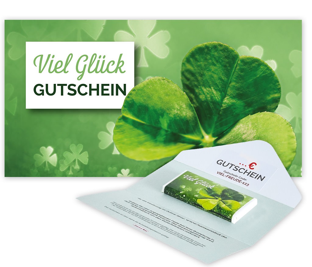 Gutschein-Karte "Viel Glück" mit Schokolade