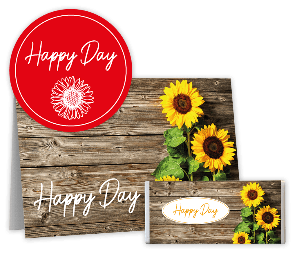 Set Grußbotschaft "Happy Day" mit Grußkarte, Schokolade & Aufkleber