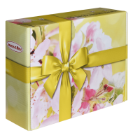 Verpackungsdesign: "Kirschblüte" (Box mit blühendem Kirschzweig und gelber Schleife)