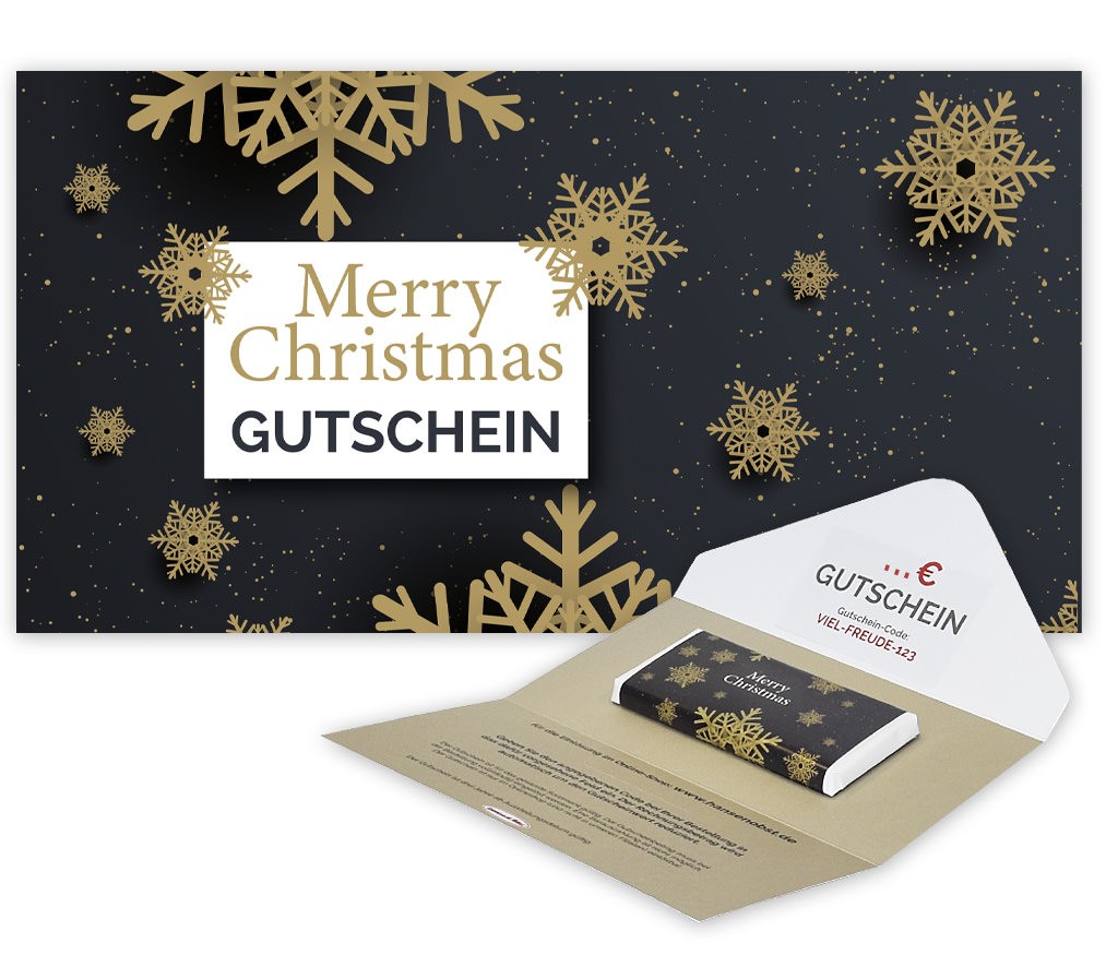 Gutschein-Karte "Merry Christmas" mit Schokolade