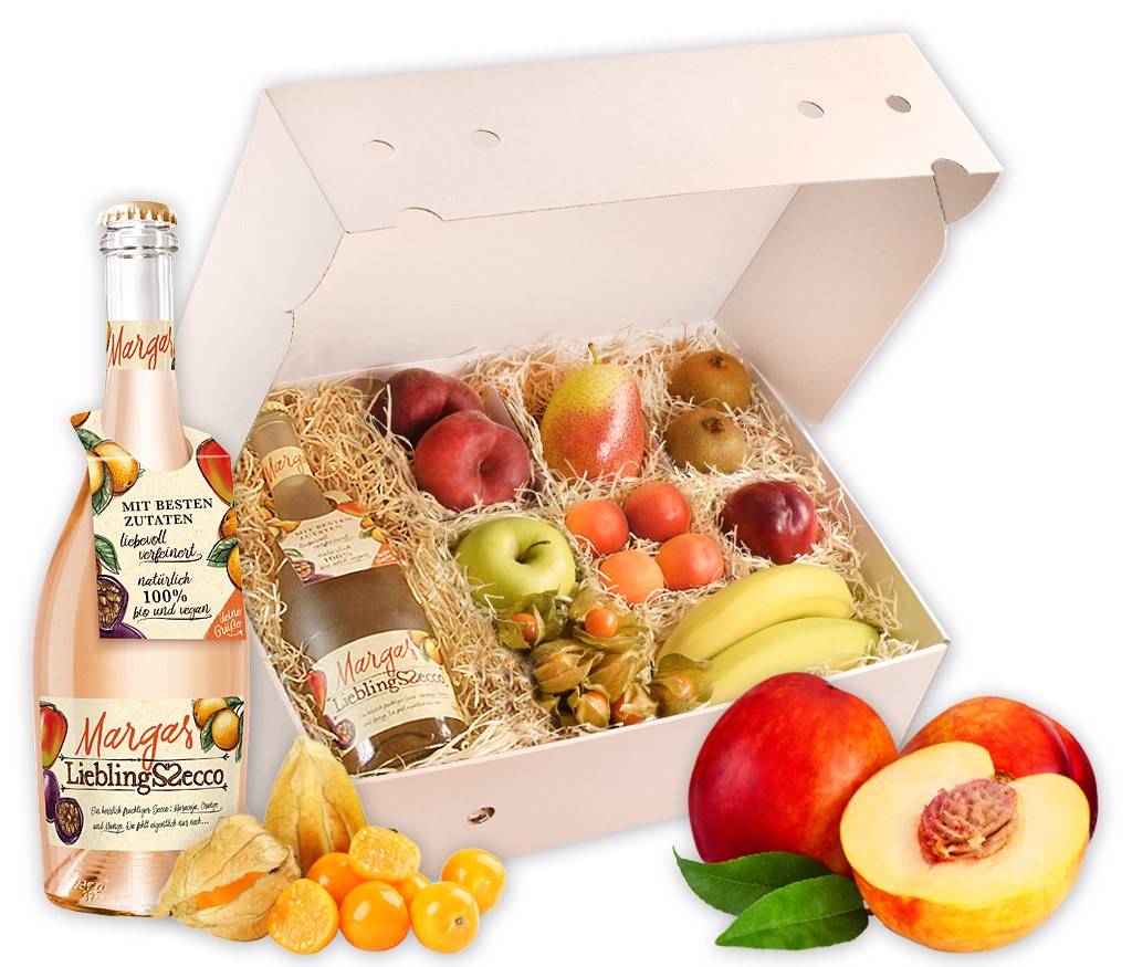 Obstbox Sommerprickeln mit Sommer-Secco und vielen vitaminreichen Früchten für dem Sommer