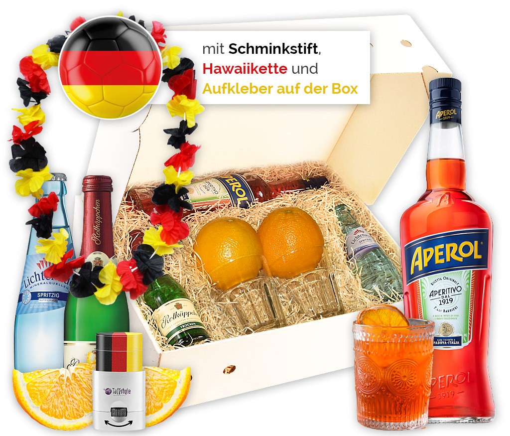 Cocktailbox Aperol Spritz mit allen Zutaten für den klassischen Cocktail als Hit für die nächste Party
