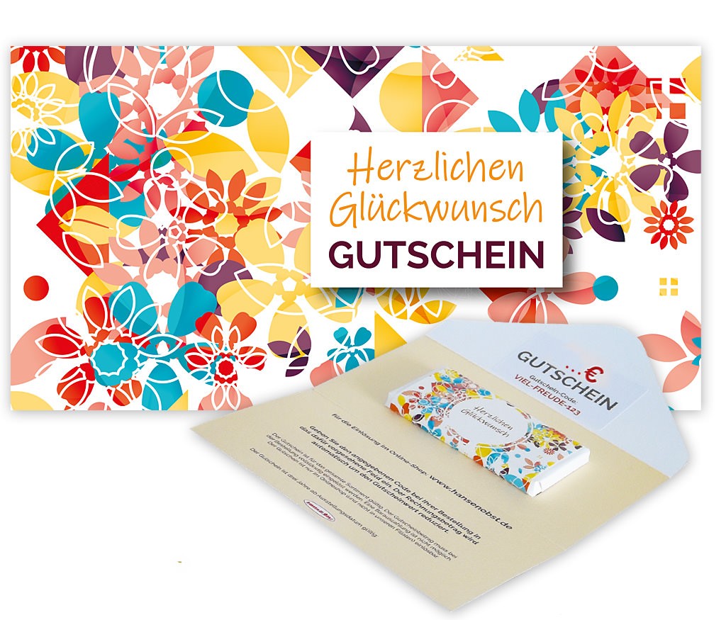 Gutschein-Karte "Herzlichen Glückwunsch" mit Schokolade