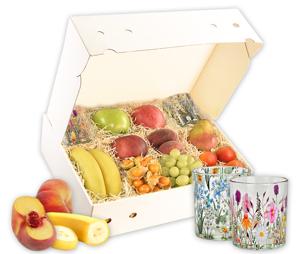 Geschenkbox Sommerlicht mit 2 Glaswindlichtern für romantische Stimmung und frischem Obst