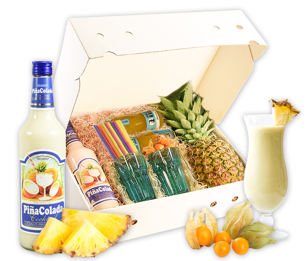 Cocktailbox Pinacolada mit allen Zutaten für den tropischen Cocktail als Hit für die nächste Party