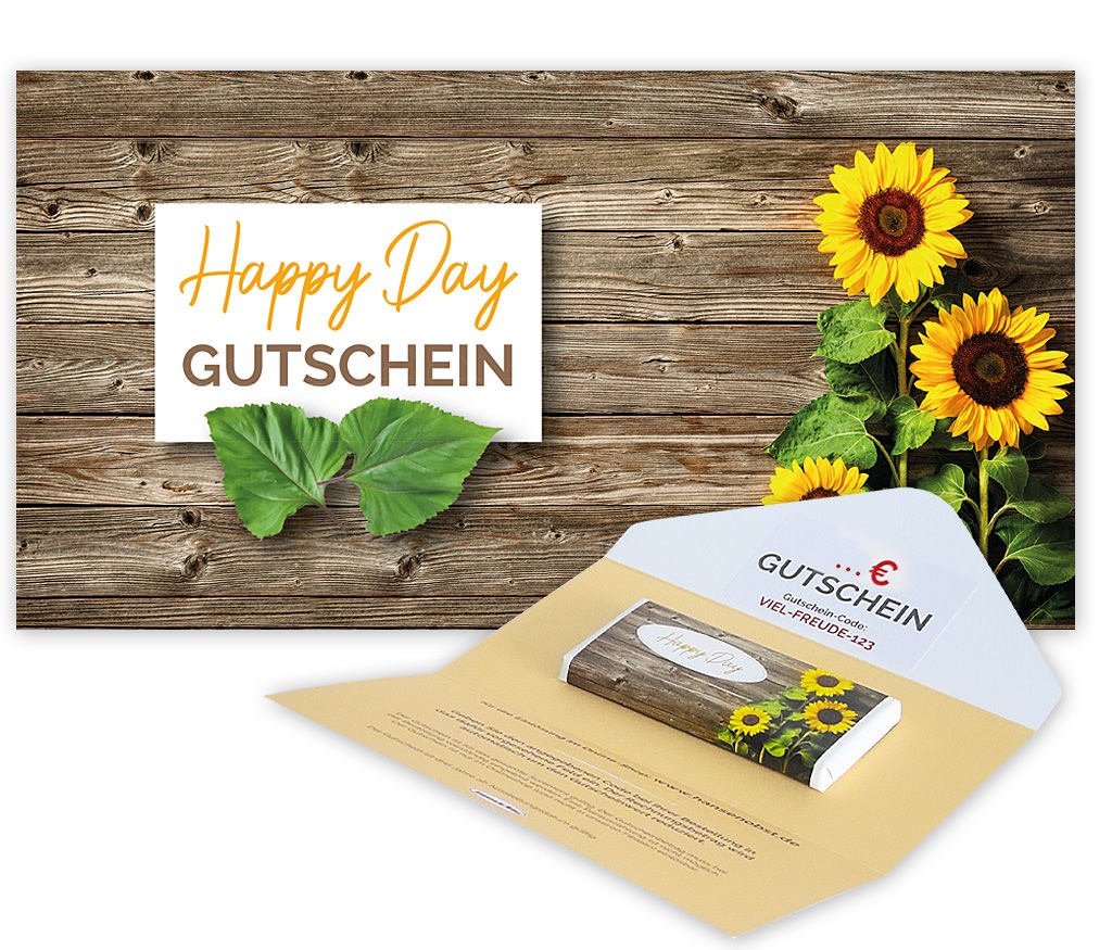 Gutschein-Karte "Happy Day" mit Schokolade